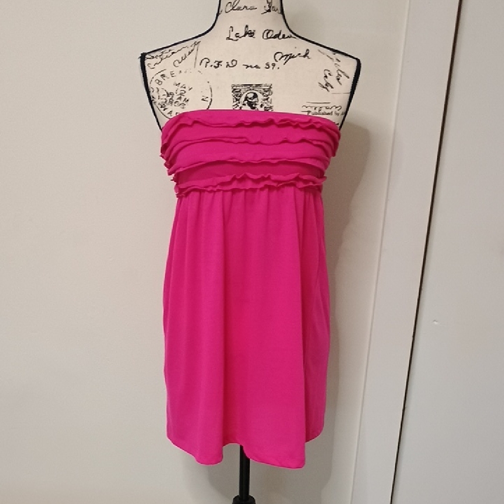 Pink Strapless Swim Cover Up Dress